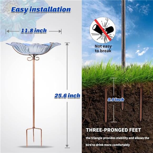 Bird Baths for Outdoors Glass Bird Bath Bowl Outdoor Bird Feeder Flower - Picture 2 of 8